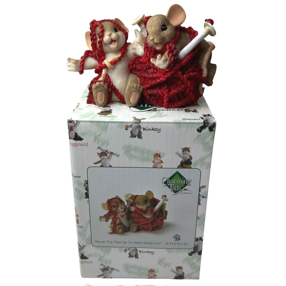 Charming Tails Never Too Tied Up To Have Some Fun Mice Yarn Figurine 4033008 Box